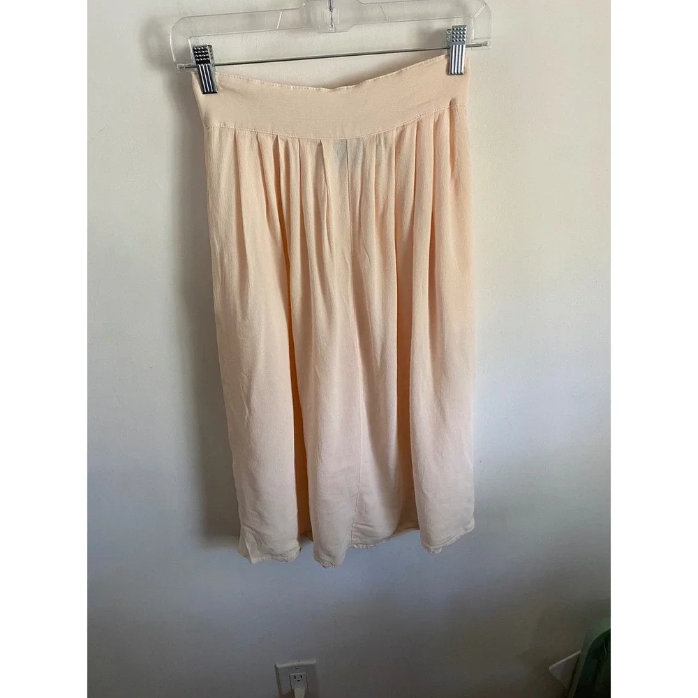 Leger Petite Vintage Peach Rayon Button Front Pleated Midi Skirt Pockets 8P